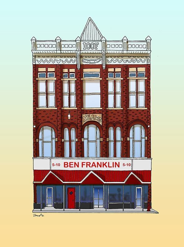 Cartoon Drawing of the Pittsfield Ben Franklin