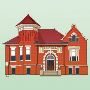 Cartoon drawing of the Pittsfield Library